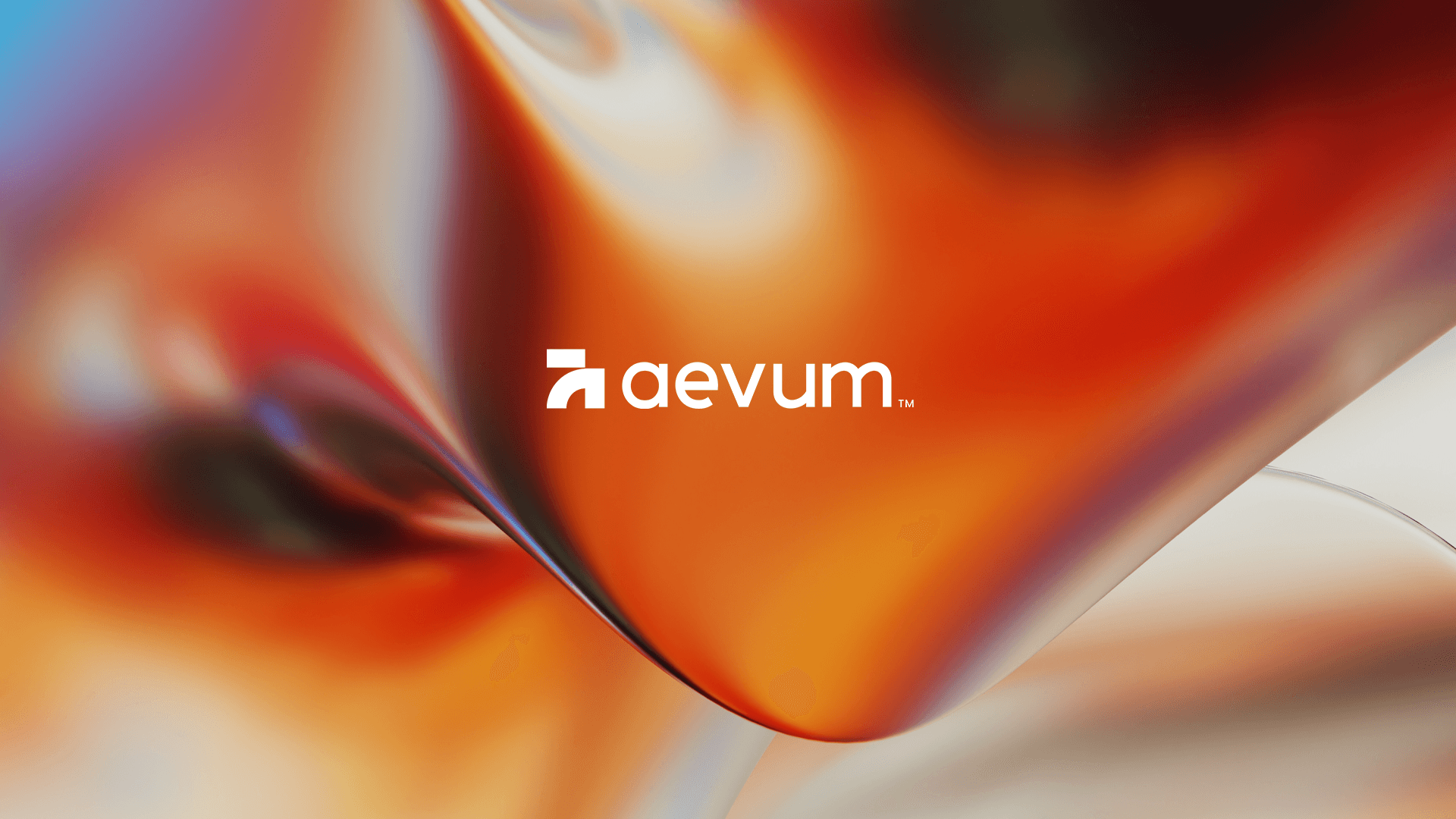 The Aevum logotype in white over a molten orange gradient